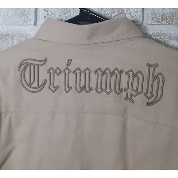 Triumph Tragedy Twill Shaket Embroidered Quilted Liner Button Up sz M Moto - Picture 1 of 9